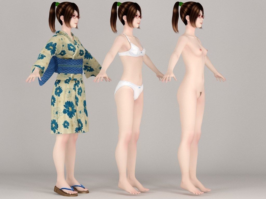 T pose rigged model of Natsumi in kimono 3D model_8