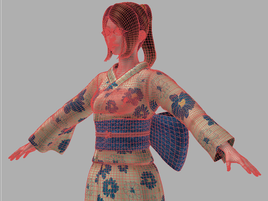 T pose rigged model of Natsumi in kimono 3D model_9