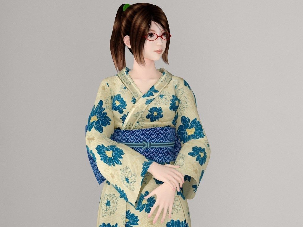 T pose rigged model of Natsumi in kimono 3D model_1