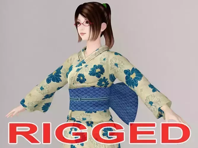 T pose rigged model of Natsumi in kimono 3D model