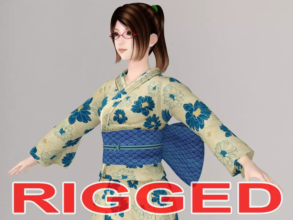 T pose rigged model of Natsumi in kimono 3D model_0