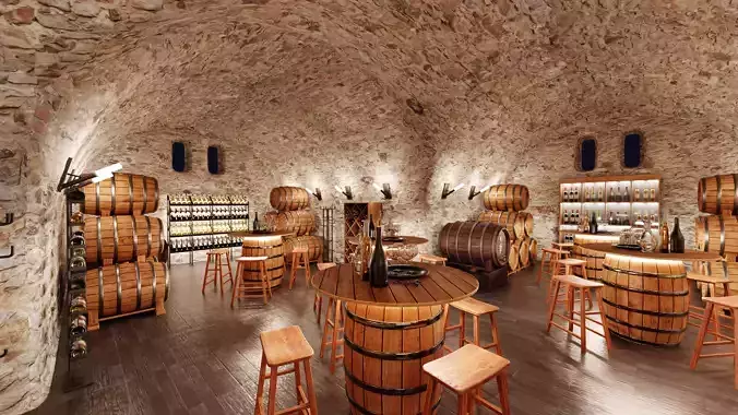 Winery Restaurant Interior V2 - Wine Bar Dining Environment