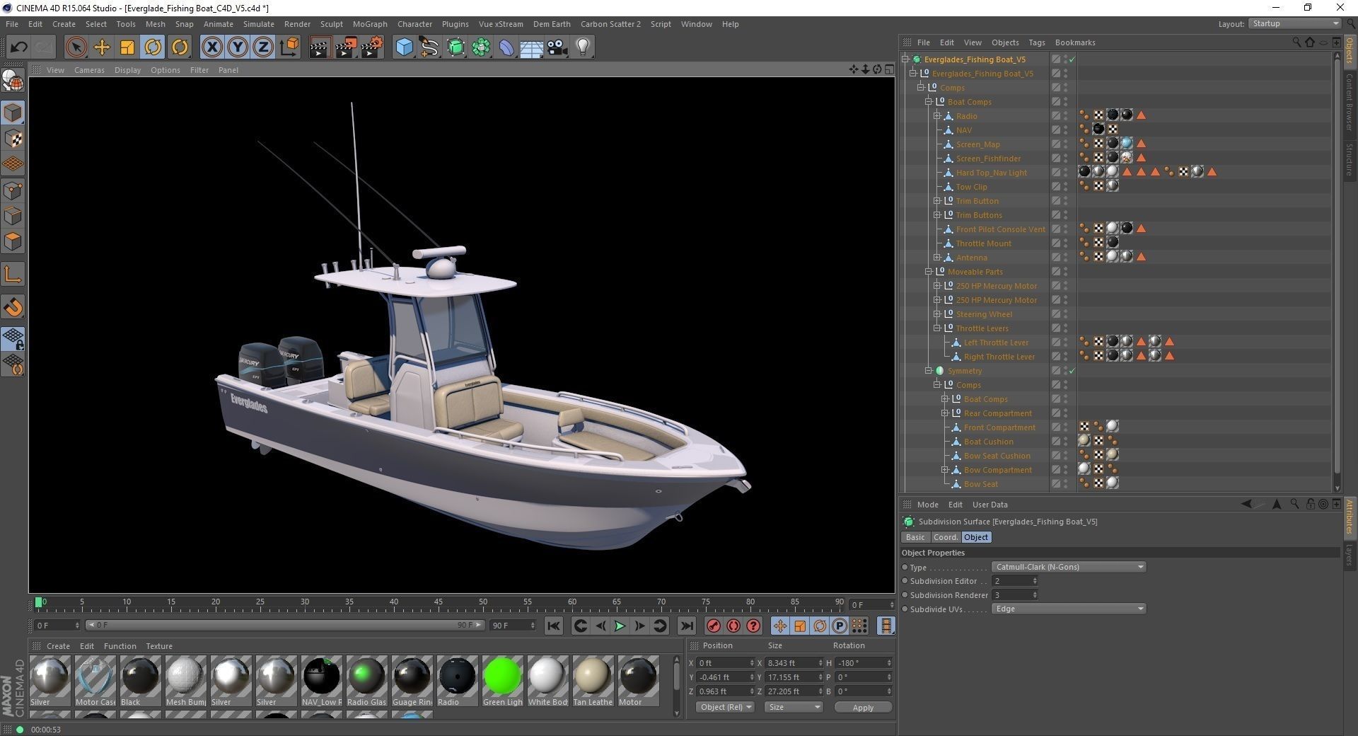 Everglades 273 Sport Fishing Boat Low-poly 3D model_15