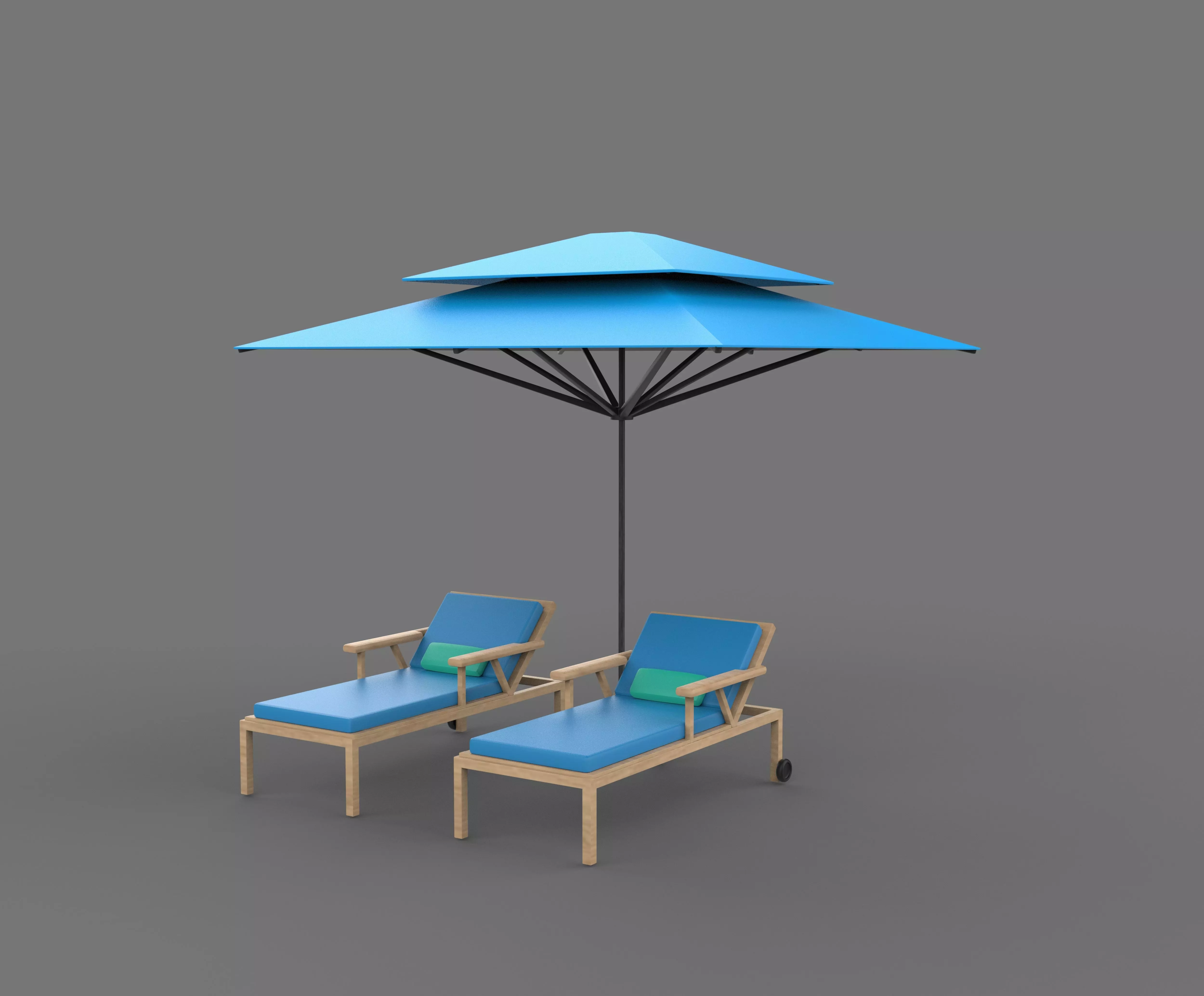 Recreation chair and umbrella 3D model_0