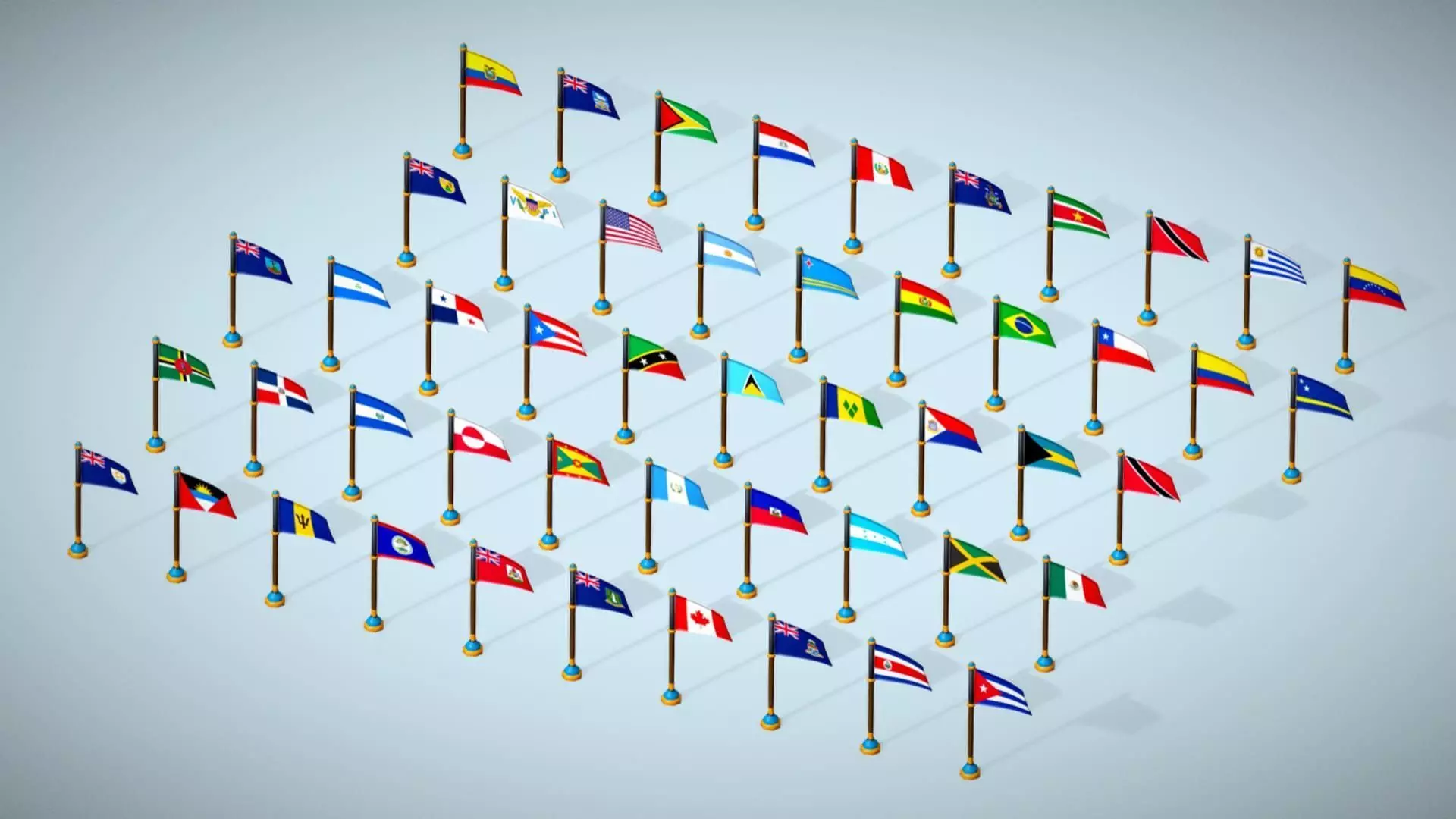 America Countries Flags Pack Toon Style Pack Low Poly Low-poly 3D model_8