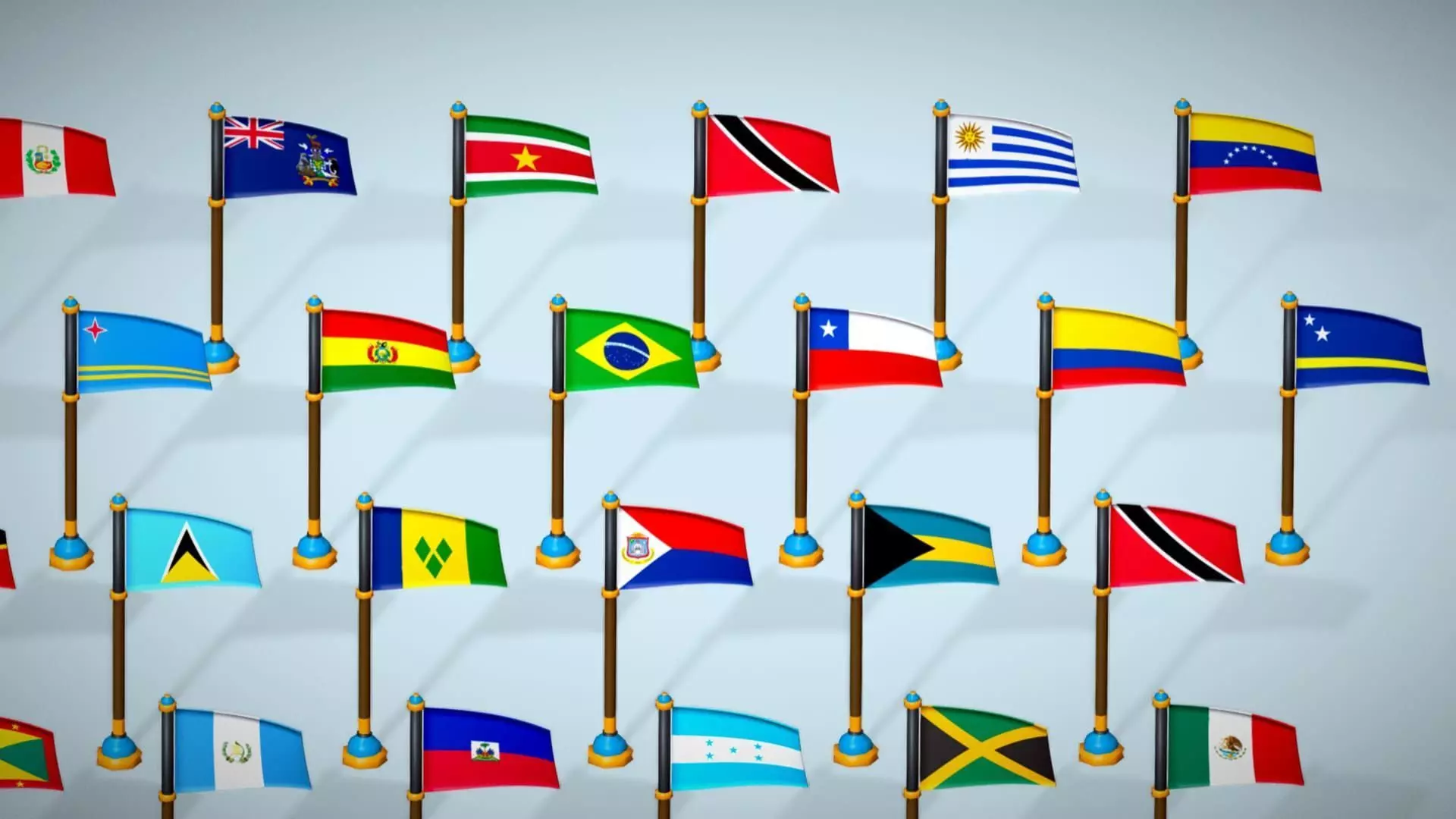 America Countries Flags Pack Toon Style Pack Low Poly Low-poly 3D model_6