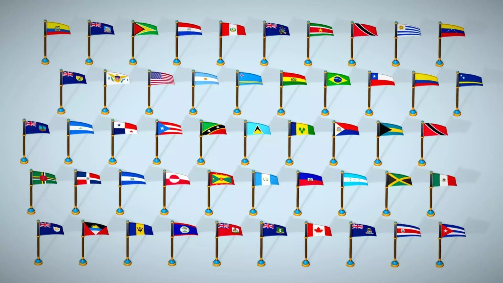 America Countries Flags Pack Toon Style Pack Low Poly Low-poly 3D model_3