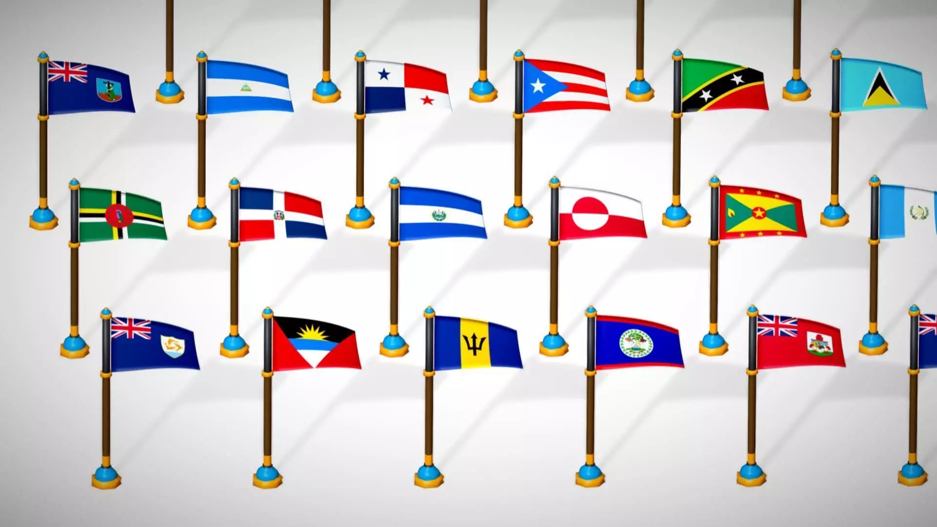 America Countries Flags Pack Toon Style Pack Low Poly Low-poly 3D model_15