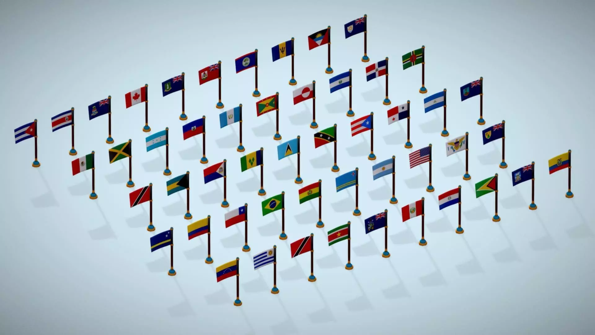 America Countries Flags Pack Toon Style Pack Low Poly Low-poly 3D model_9