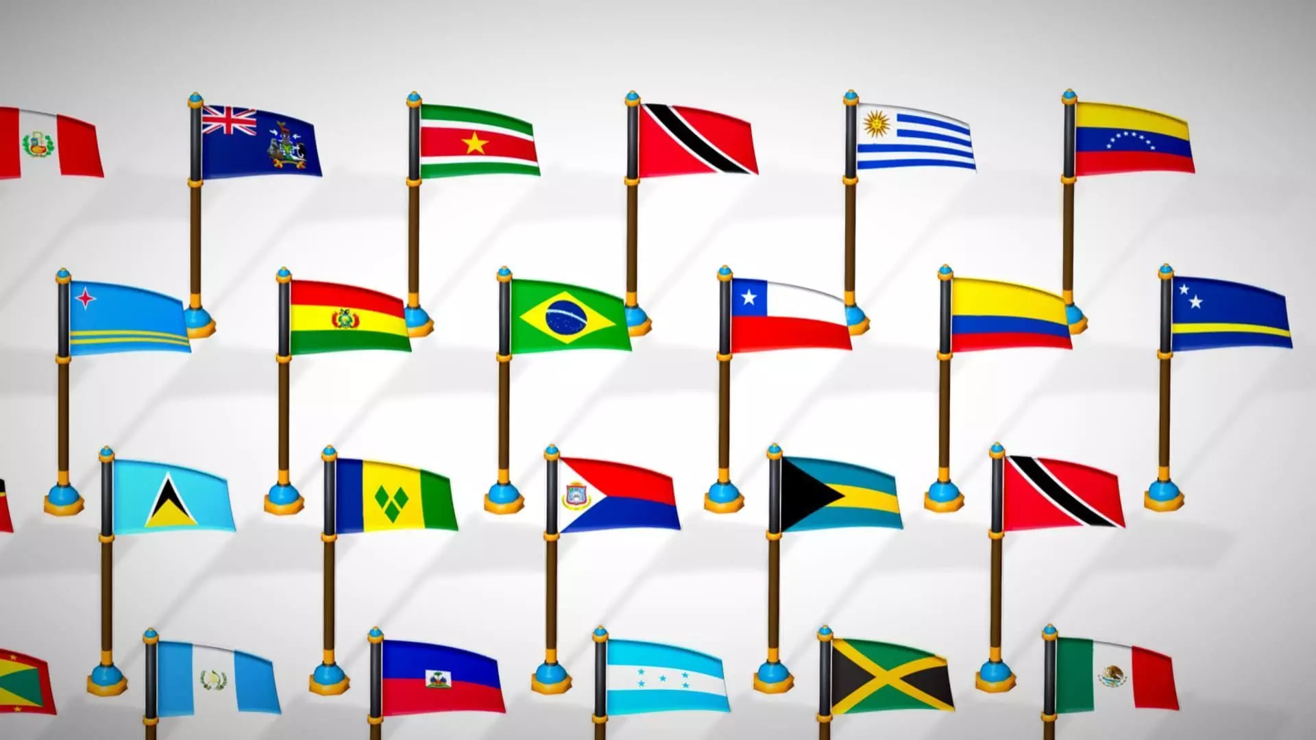 America Countries Flags Pack Toon Style Pack Low Poly Low-poly 3D model_19