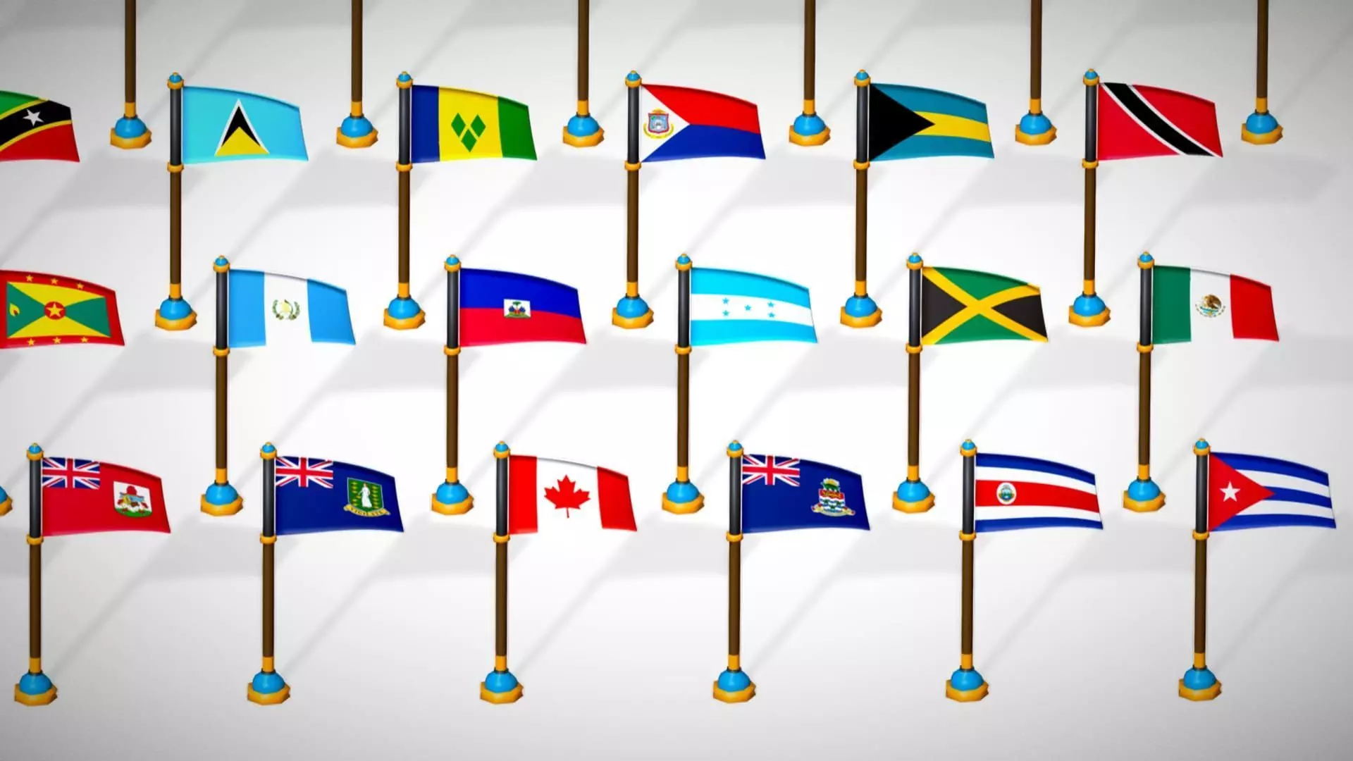 America Countries Flags Pack Toon Style Pack Low Poly Low-poly 3D model_17