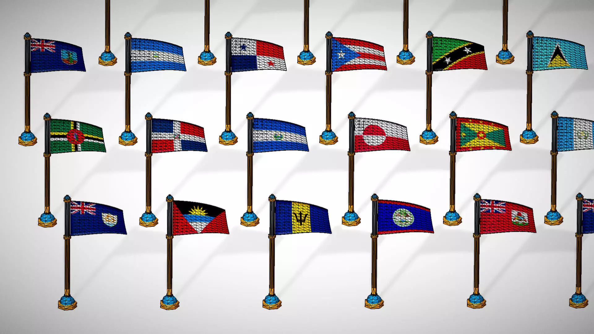 America Countries Flags Pack Toon Style Pack Low Poly Low-poly 3D model_16