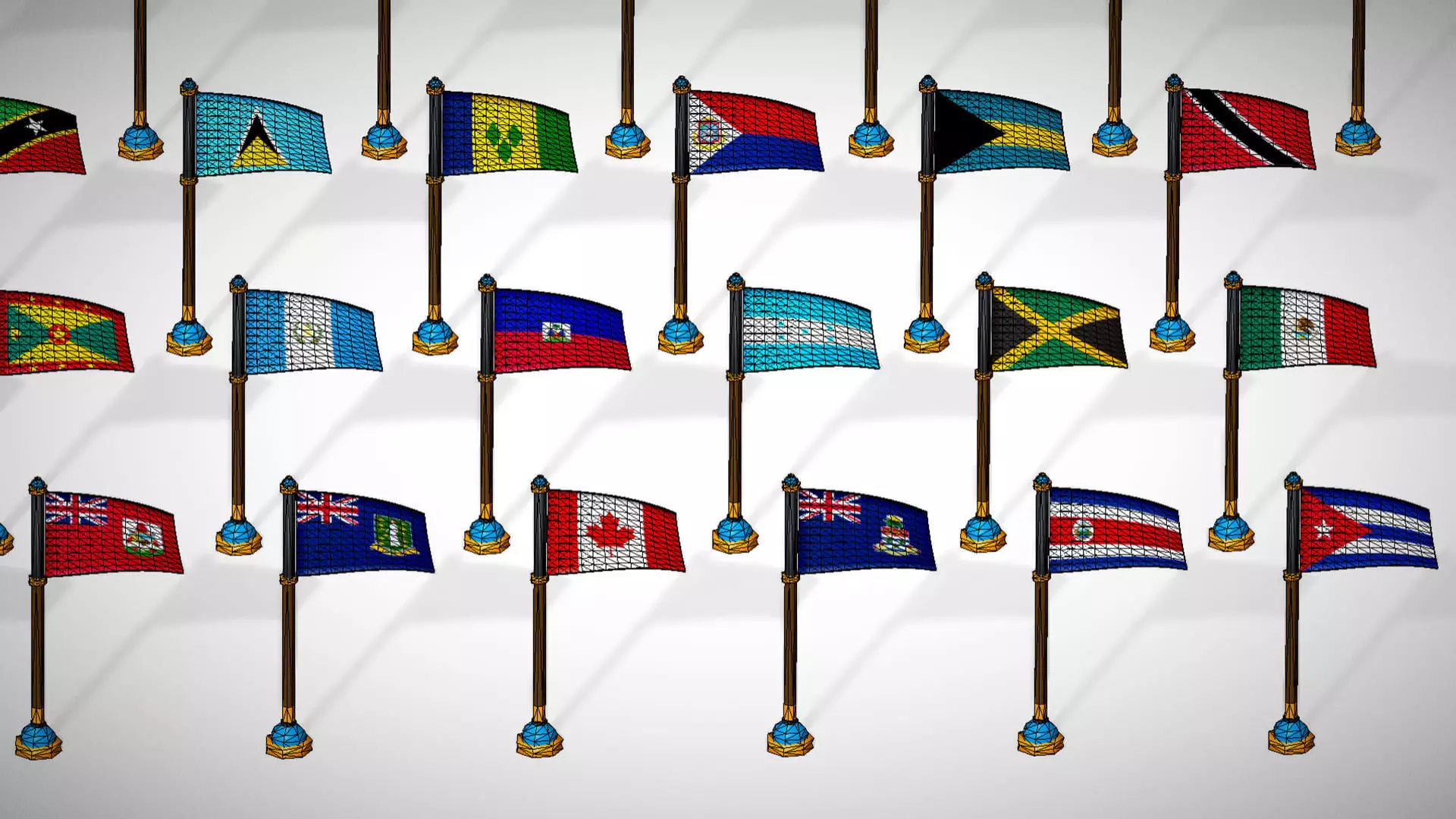 America Countries Flags Pack Toon Style Pack Low Poly Low-poly 3D model_18