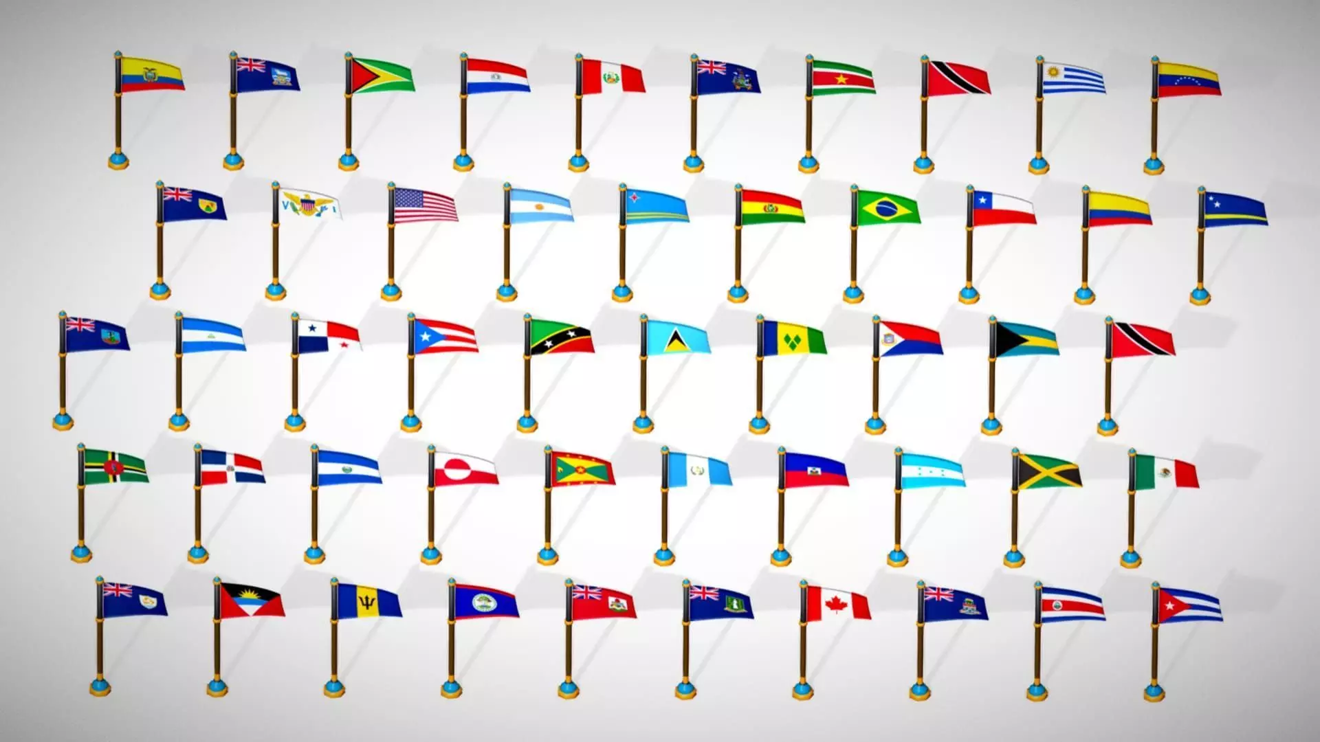 America Countries Flags Pack Toon Style Pack Low Poly Low-poly 3D model_14