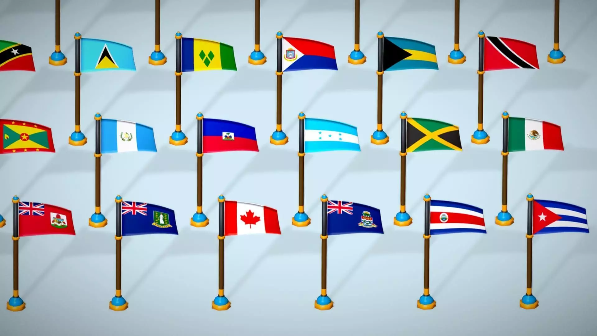 America Countries Flags Pack Toon Style Pack Low Poly Low-poly 3D model_5