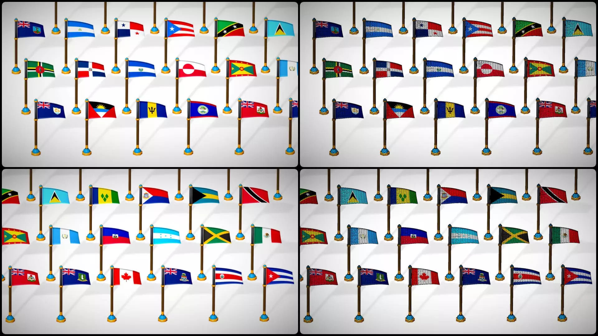 America Countries Flags Pack Toon Style Pack Low Poly Low-poly 3D model_12