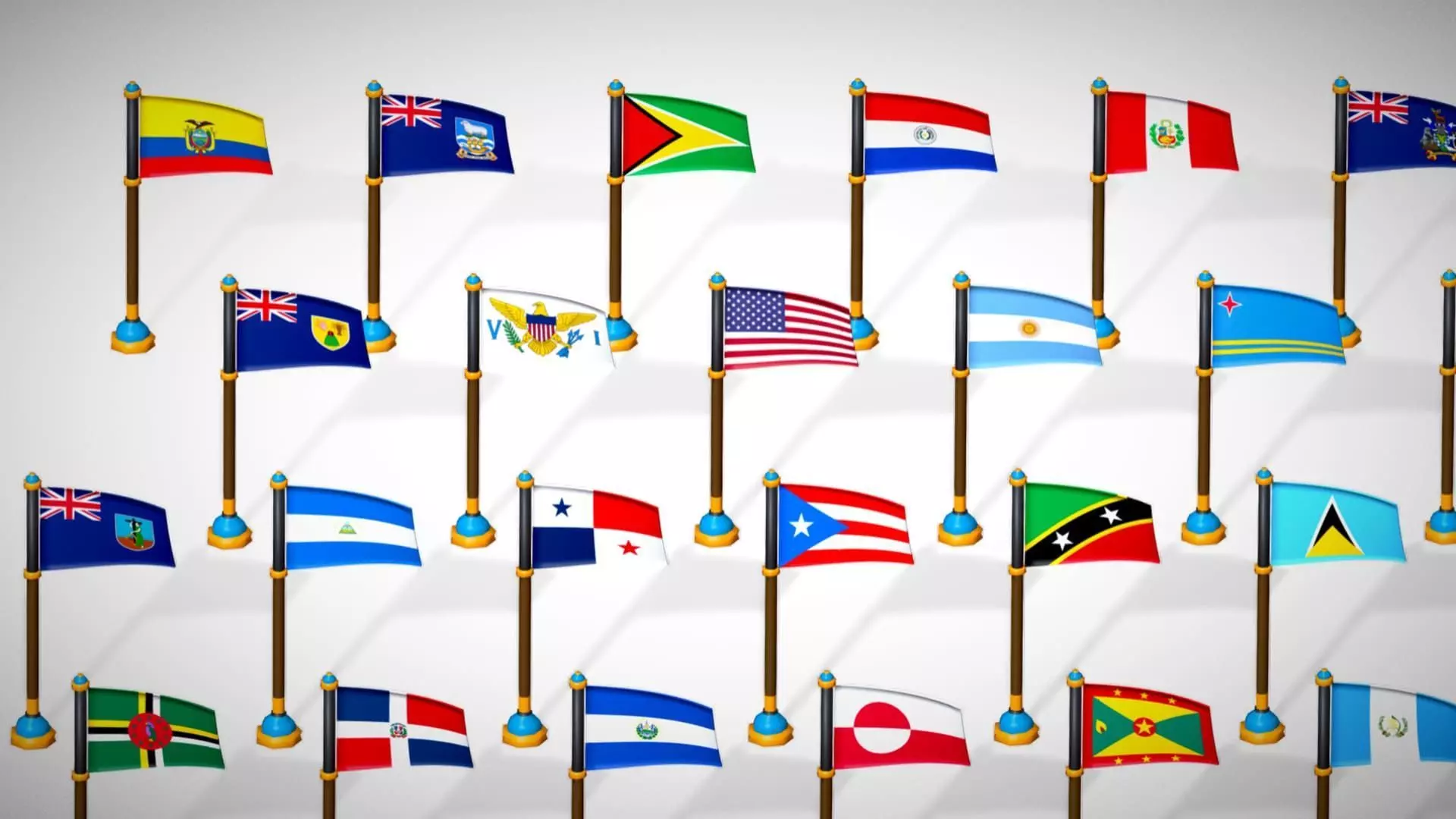 America Countries Flags Pack Toon Style Pack Low Poly Low-poly 3D model_21