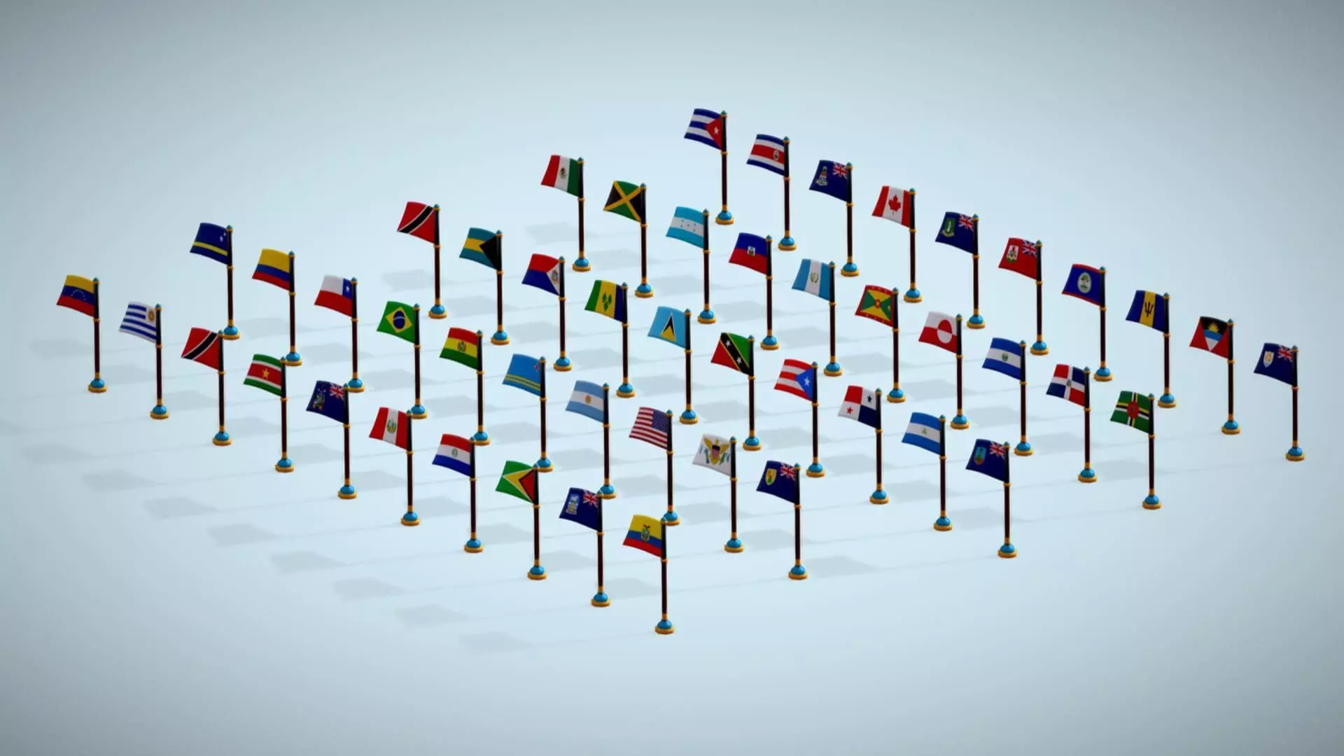America Countries Flags Pack Toon Style Pack Low Poly Low-poly 3D model_10