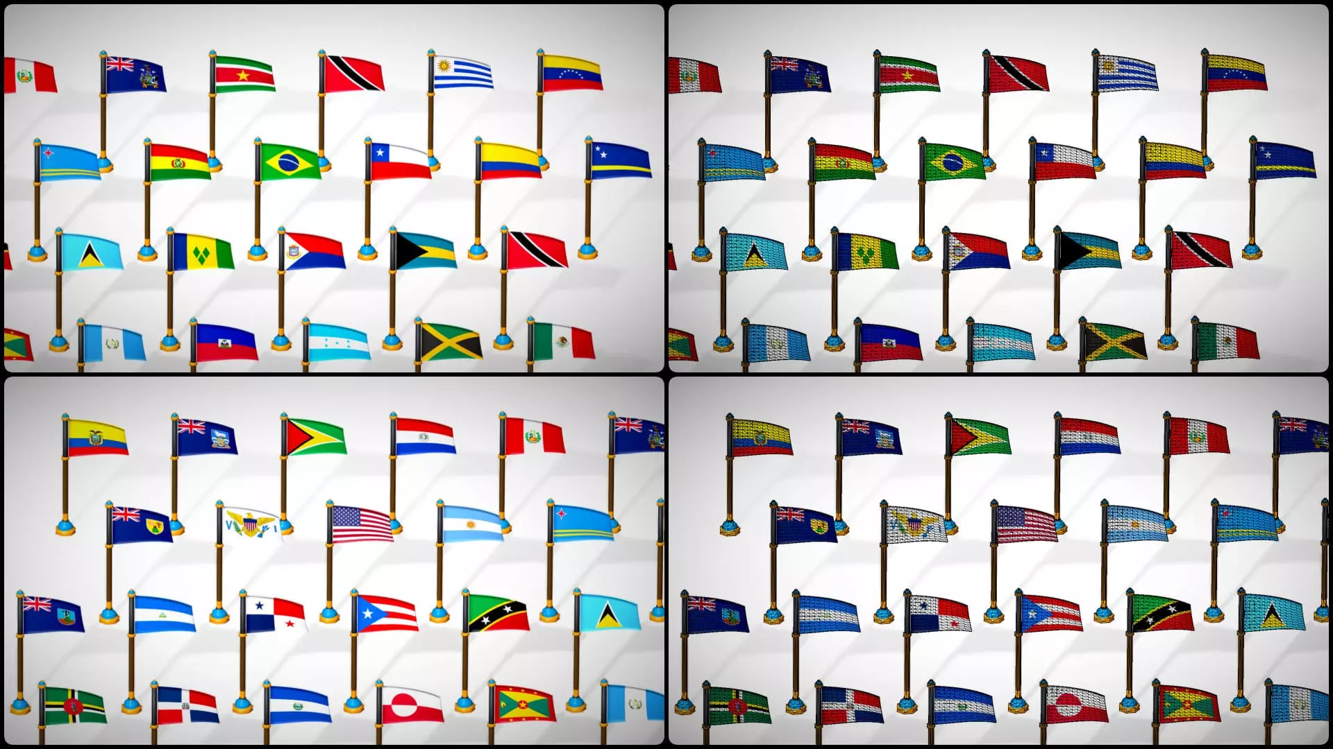 America Countries Flags Pack Toon Style Pack Low Poly Low-poly 3D model_13