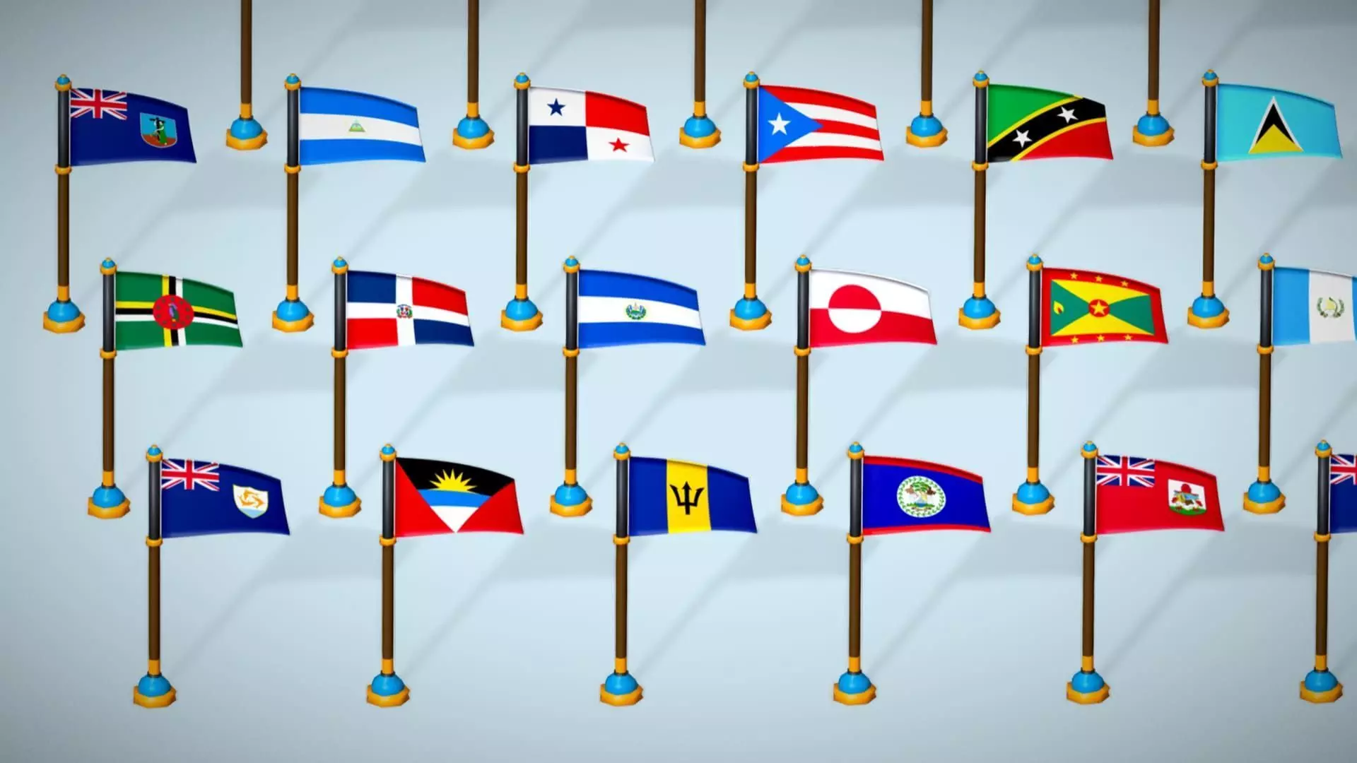 America Countries Flags Pack Toon Style Pack Low Poly Low-poly 3D model_4