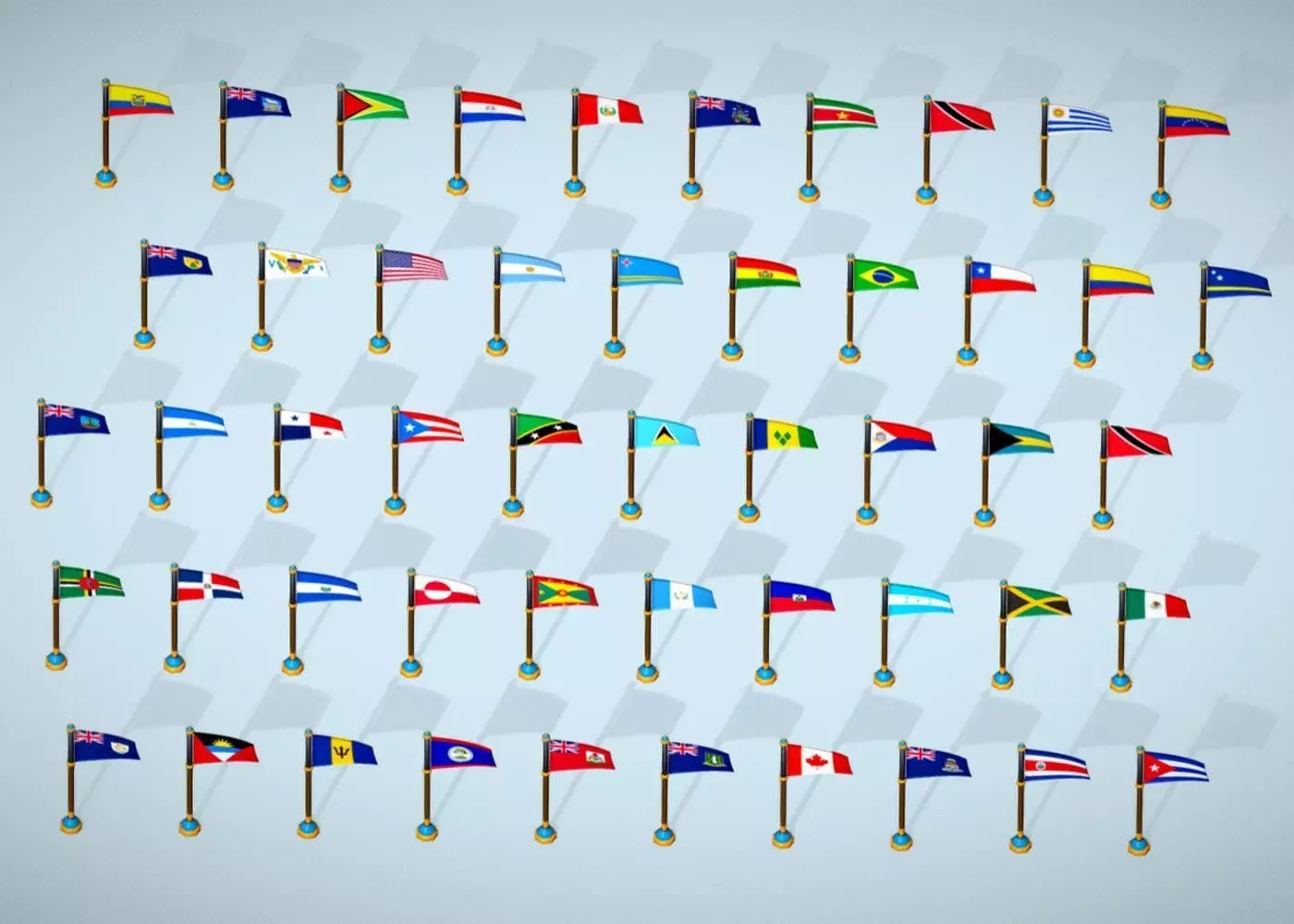 America Countries Flags Pack Toon Style Pack Low Poly Low-poly 3D model_0