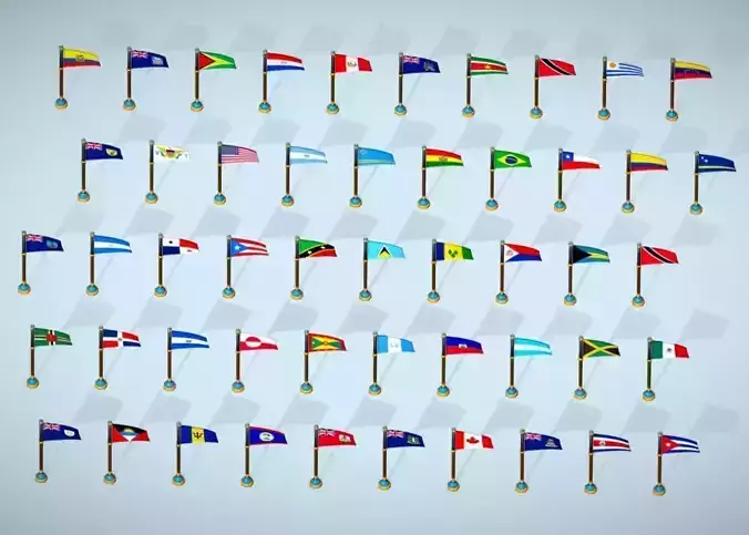 America Countries Flags Pack Toon Style Pack Low Poly