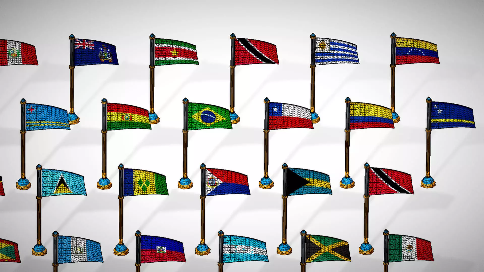 America Countries Flags Pack Toon Style Pack Low Poly Low-poly 3D model_20