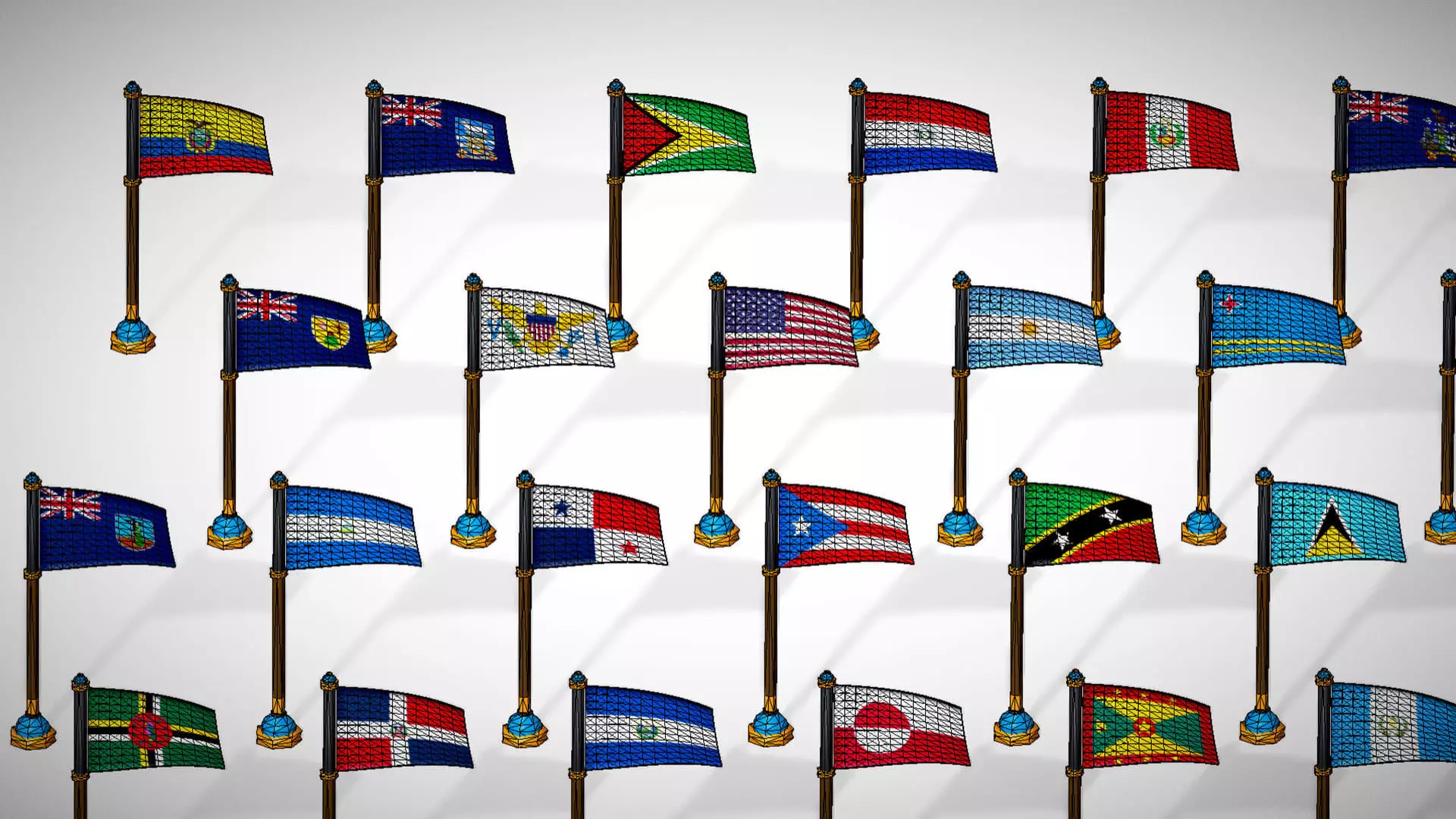 America Countries Flags Pack Toon Style Pack Low Poly Low-poly 3D model_22