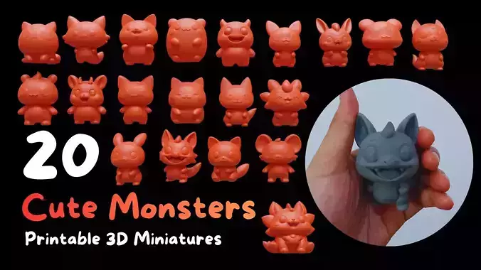20 Printable 3D Miniatures Cute Monsters 3D Print Ready STL