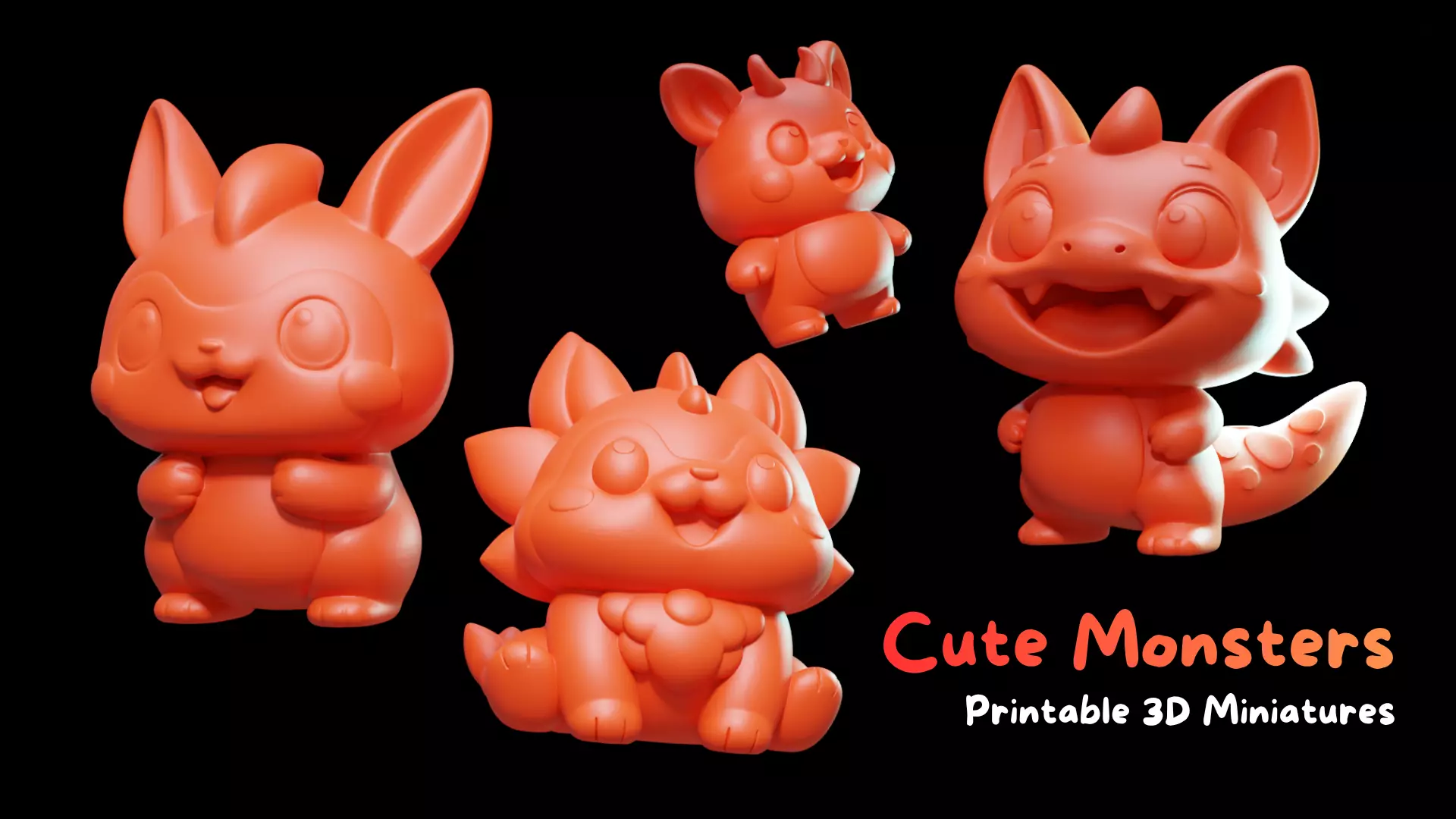 20 Printable 3D Miniatures Cute Monsters 3D Print Ready STL 3D print model_10
