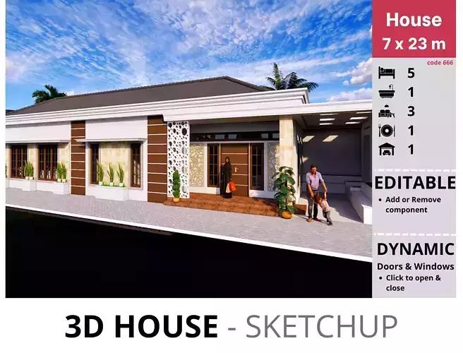 House 7x23m code 666 - Sketchup 3D model 3D model