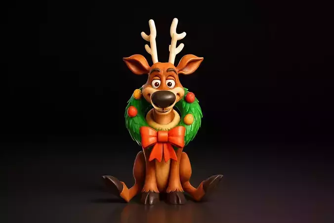 Christmas Reindeer Festive Holiday Decor with Wreath and Bow