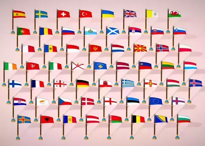 Europe Countries Flags Pack Toon Style Pack Low Poly