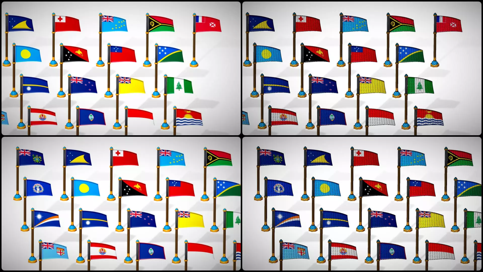 Oceania Countries Flags Pack Toon Style Australian Region Low-poly 3D model_13