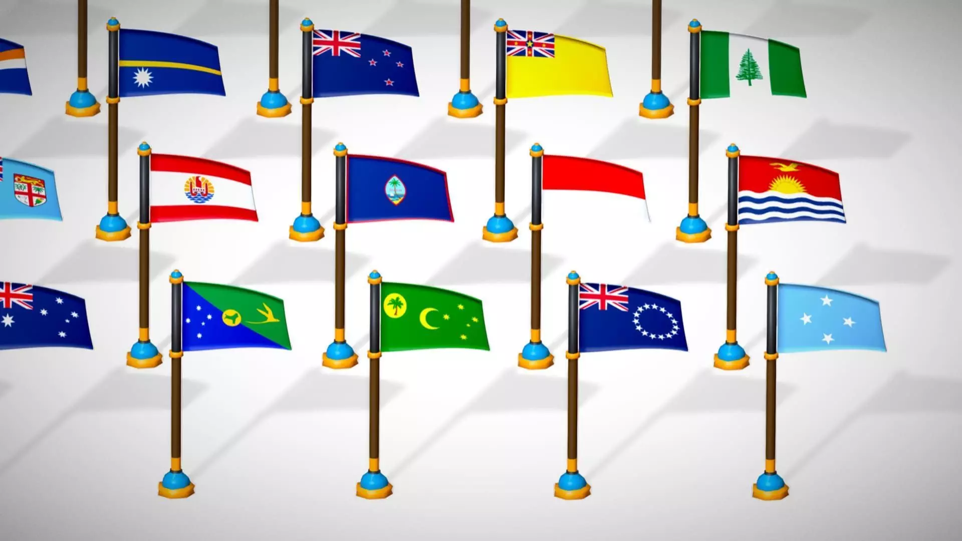Oceania Countries Flags Pack Toon Style Australian Region Low-poly 3D model_17