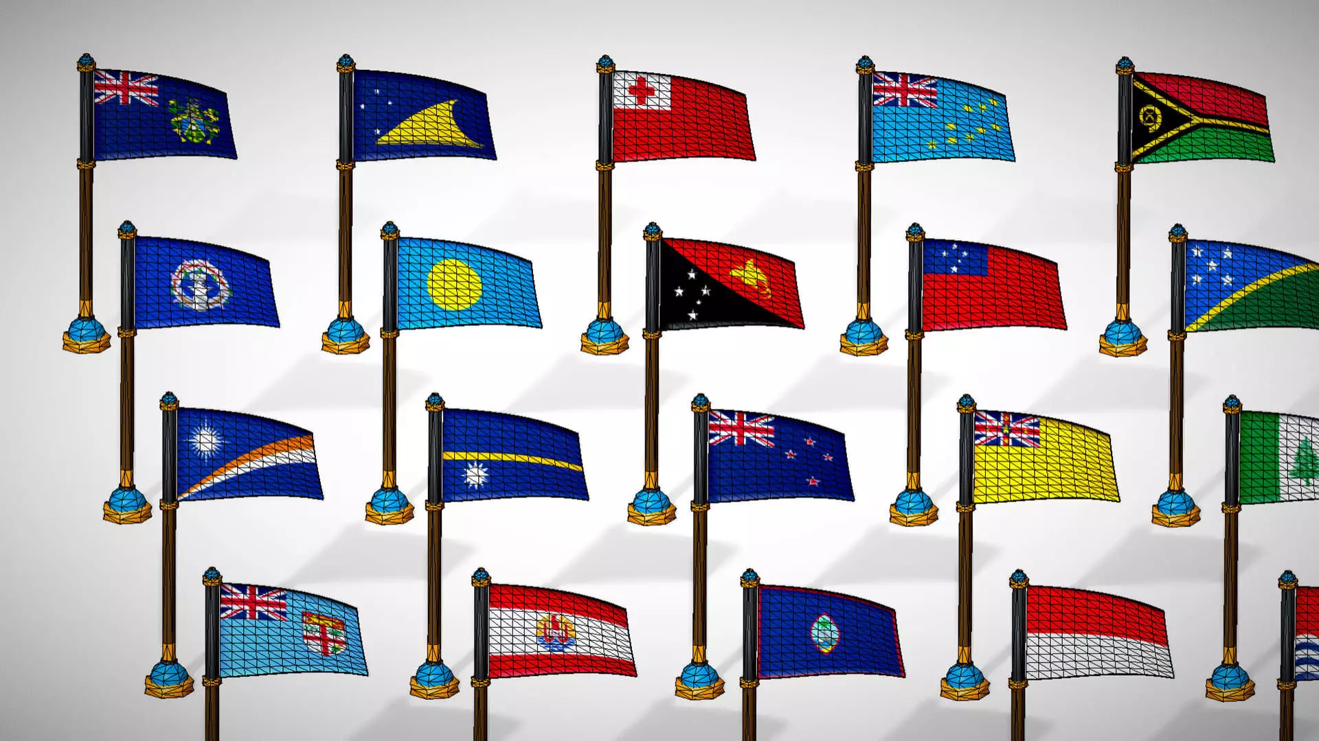 Oceania Countries Flags Pack Toon Style Australian Region Low-poly 3D model_22