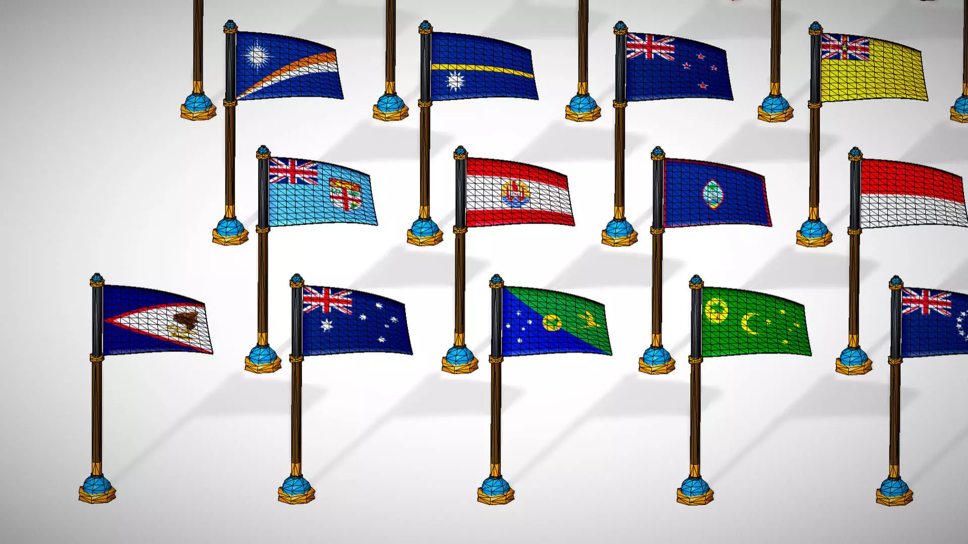 Oceania Countries Flags Pack Toon Style Australian Region Low-poly 3D model_16
