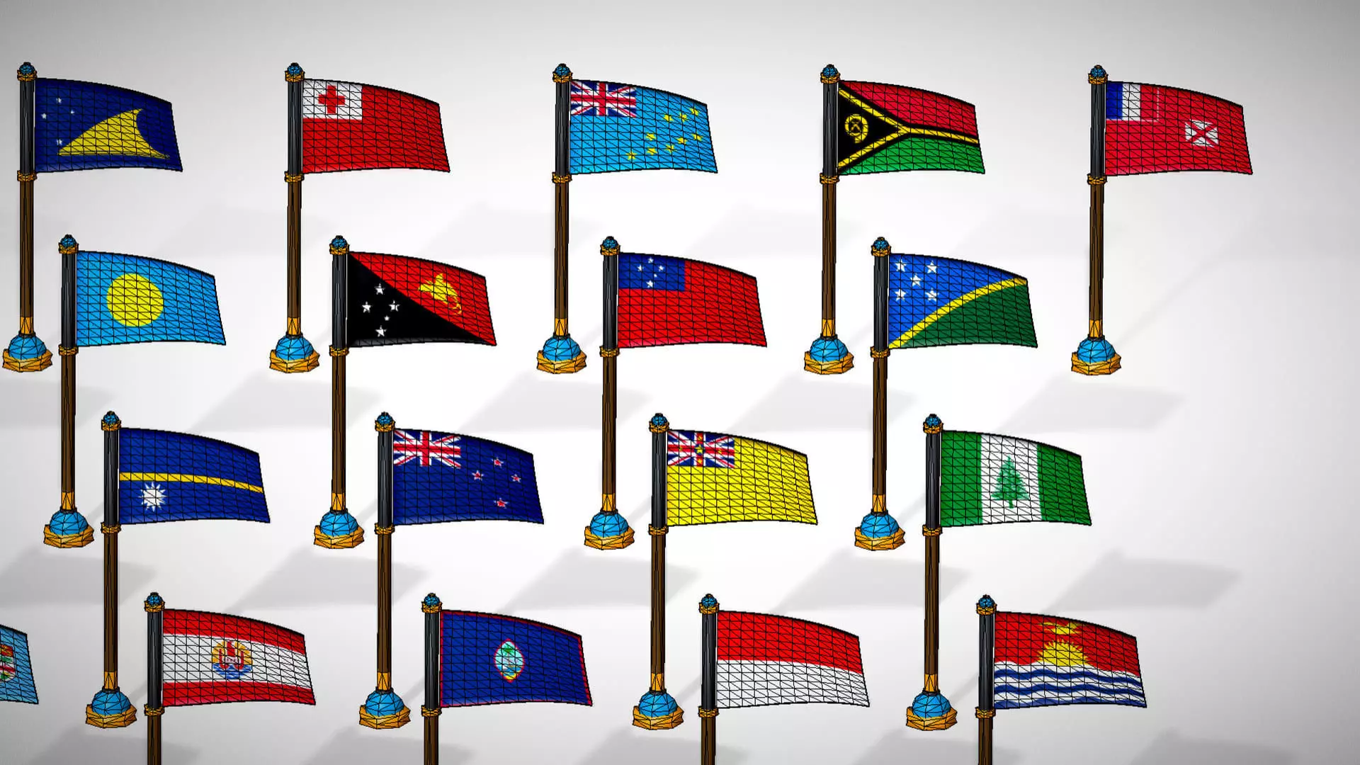 Oceania Countries Flags Pack Toon Style Australian Region Low-poly 3D model_20