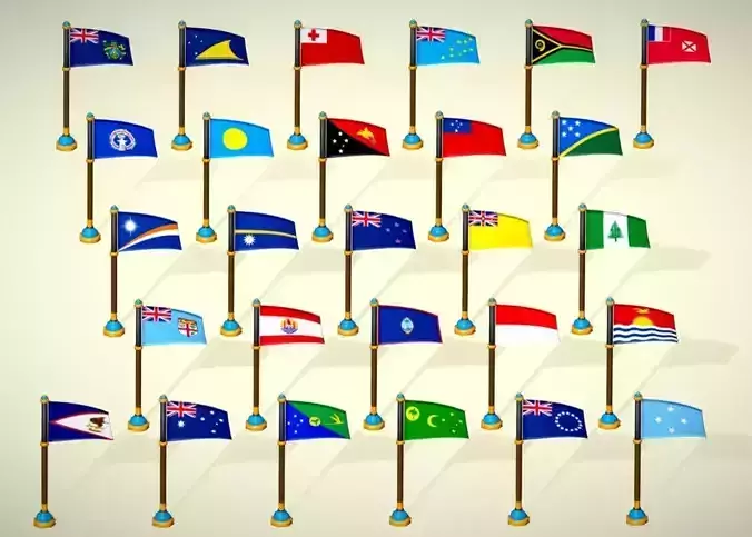 Oceania Countries Flags Pack Toon Style Australian Region