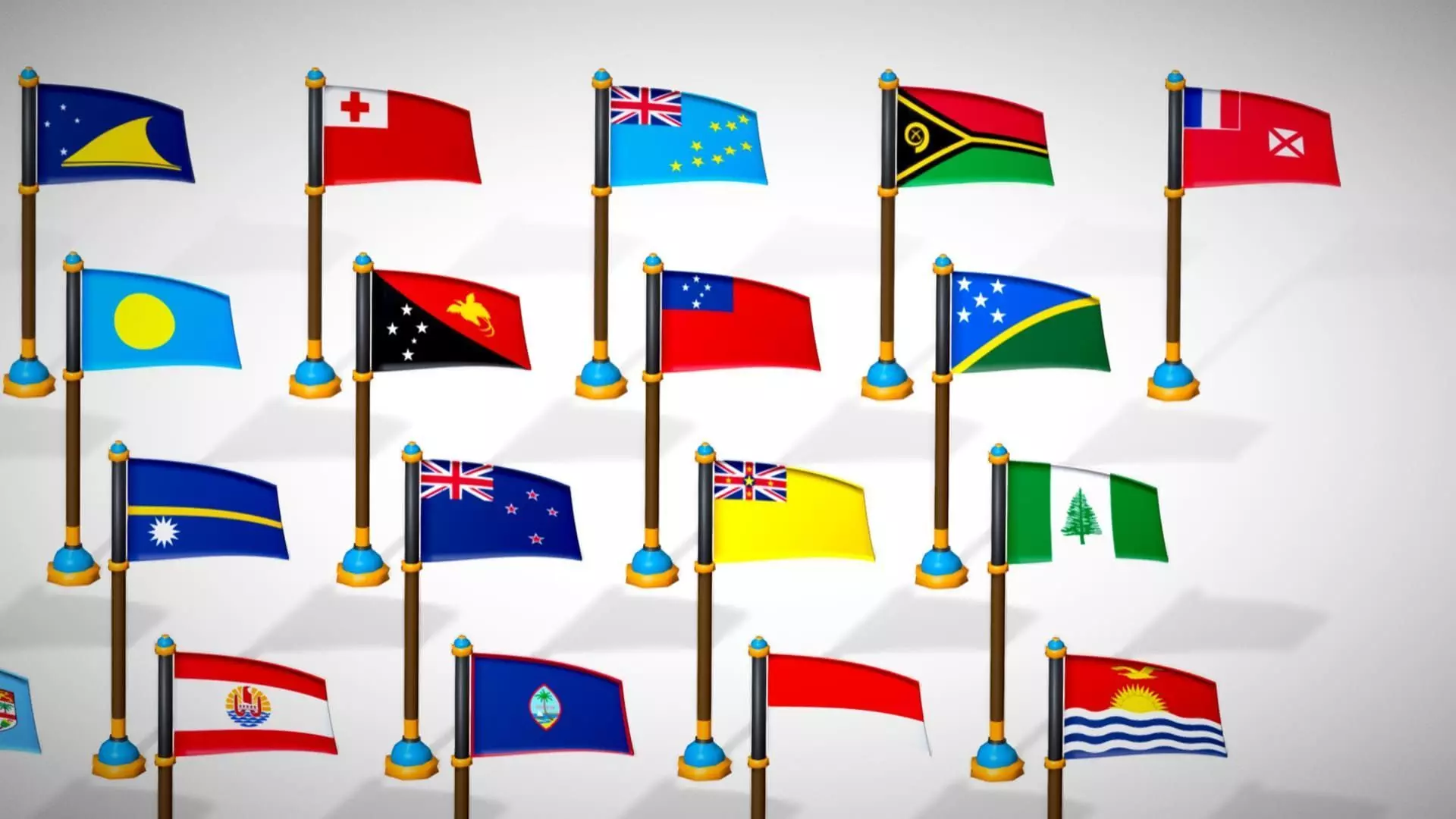 Oceania Countries Flags Pack Toon Style Australian Region Low-poly 3D model_19