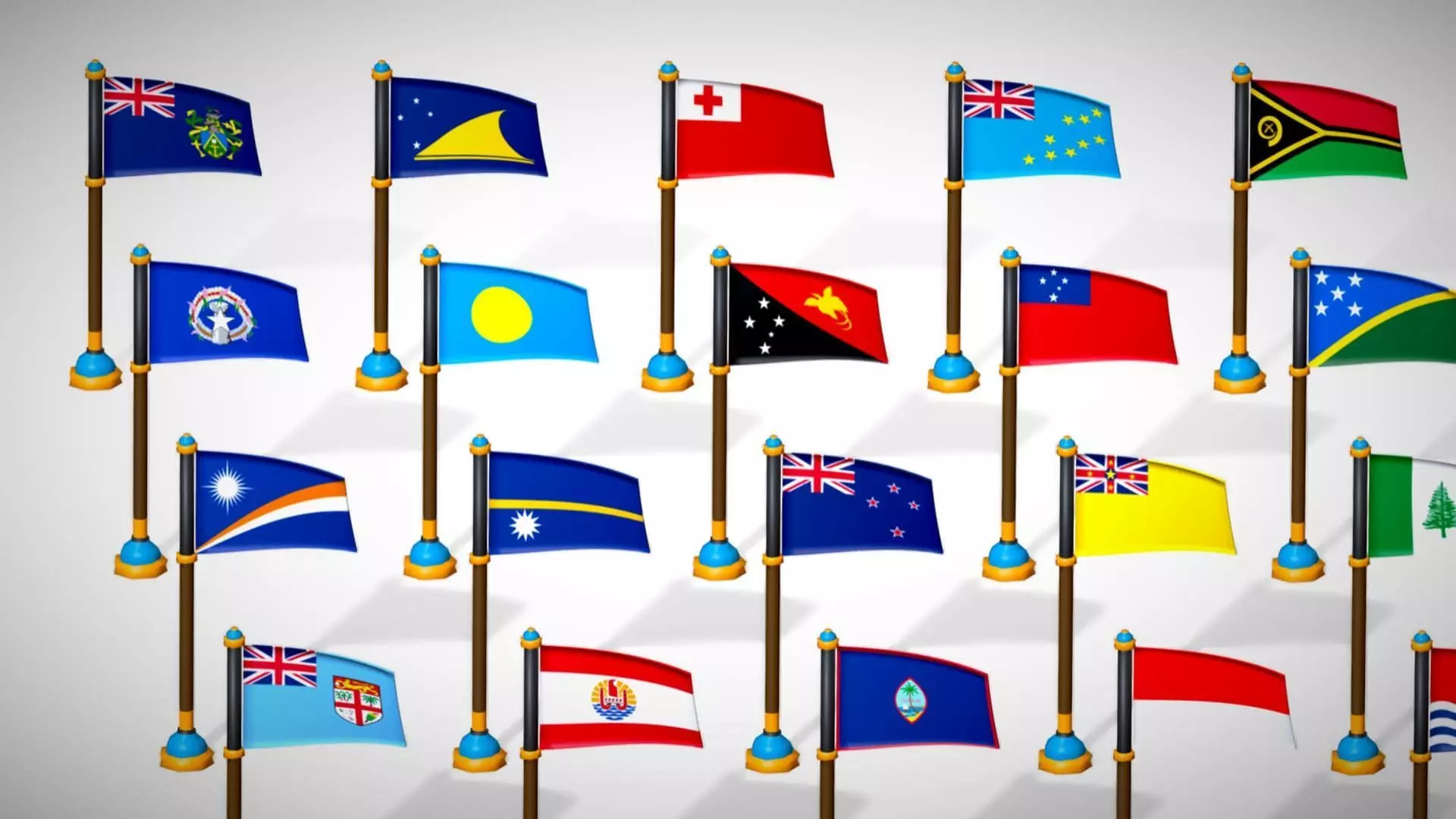 Oceania Countries Flags Pack Toon Style Australian Region Low-poly 3D model_21
