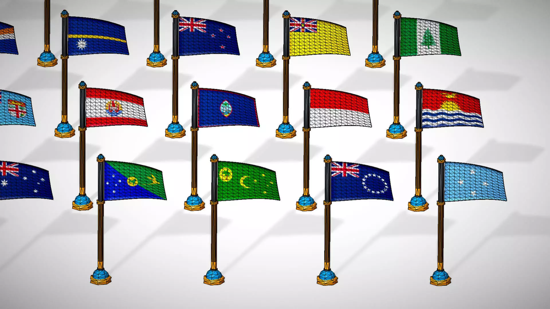 Oceania Countries Flags Pack Toon Style Australian Region Low-poly 3D model_18