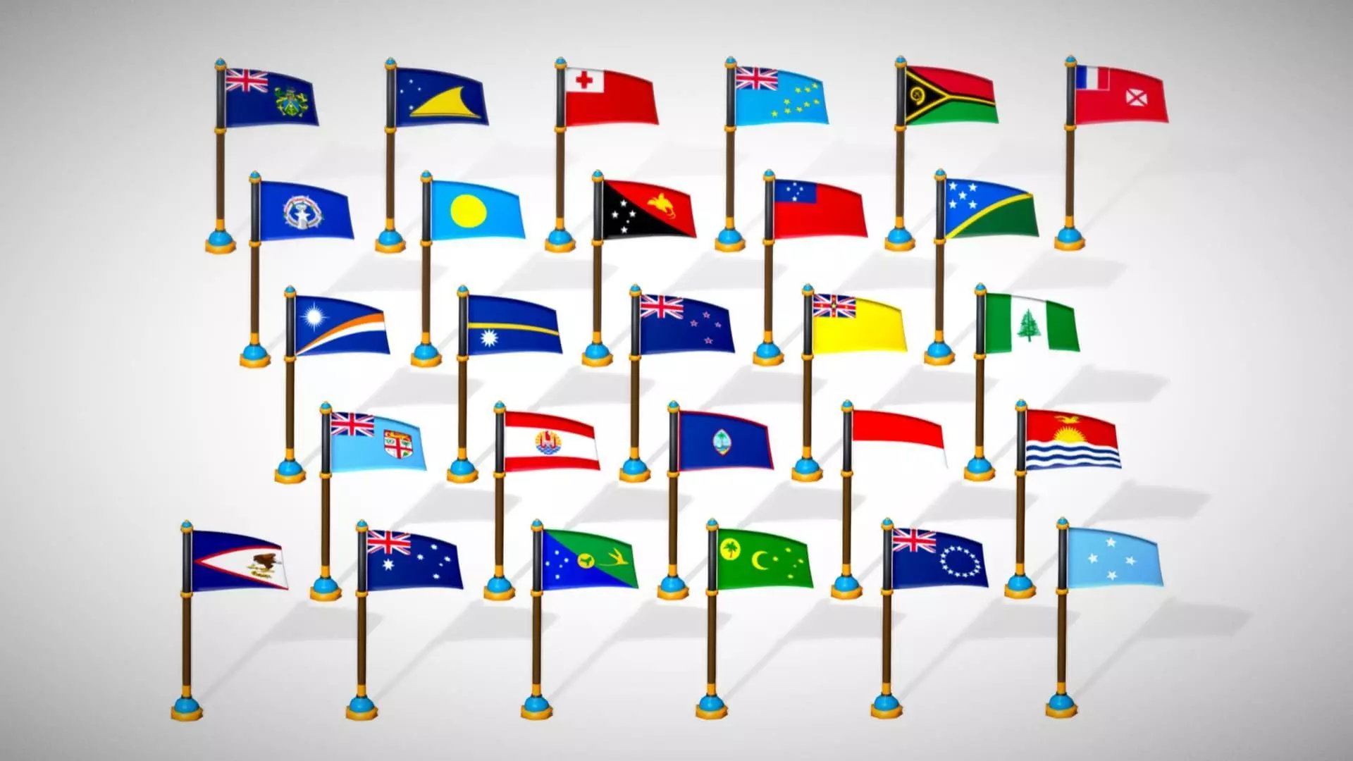 Oceania Countries Flags Pack Toon Style Australian Region Low-poly 3D model_14