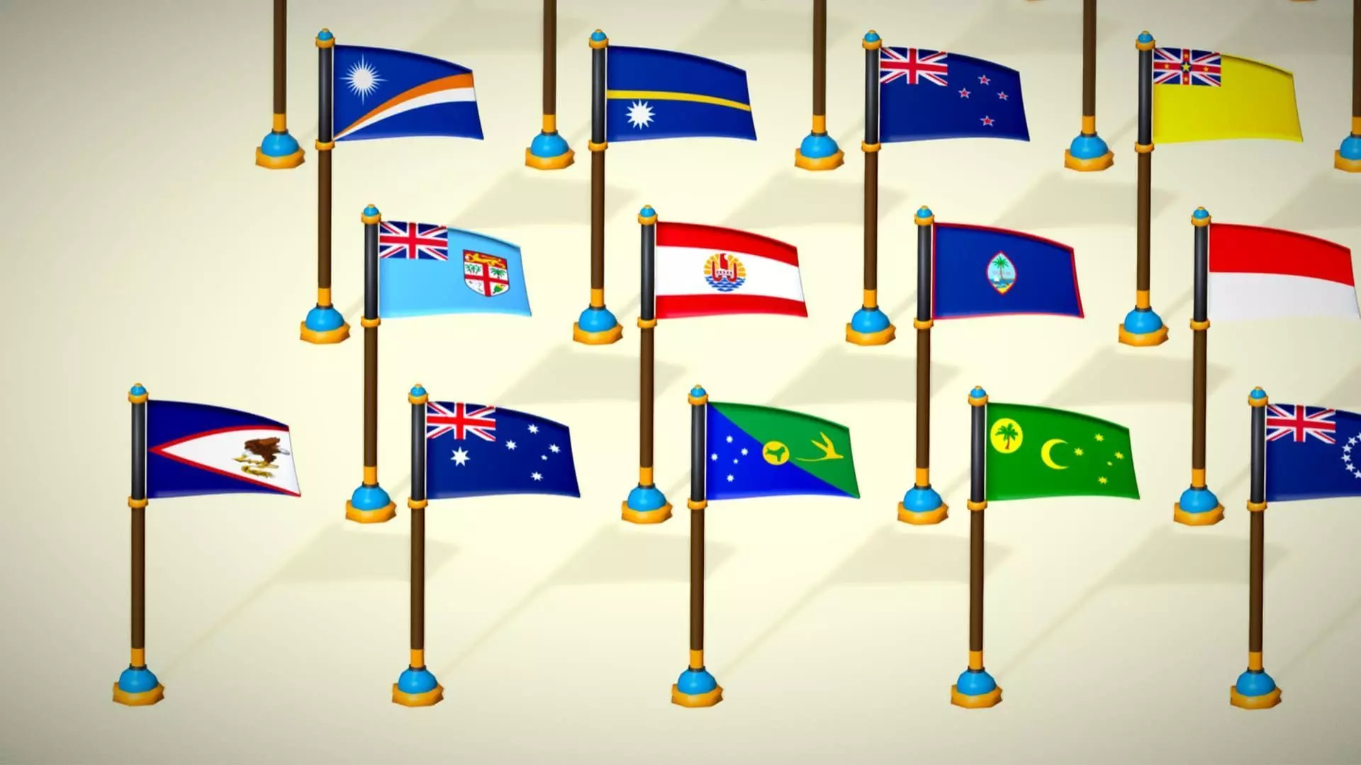 Oceania Countries Flags Pack Toon Style Australian Region Low-poly 3D model_4