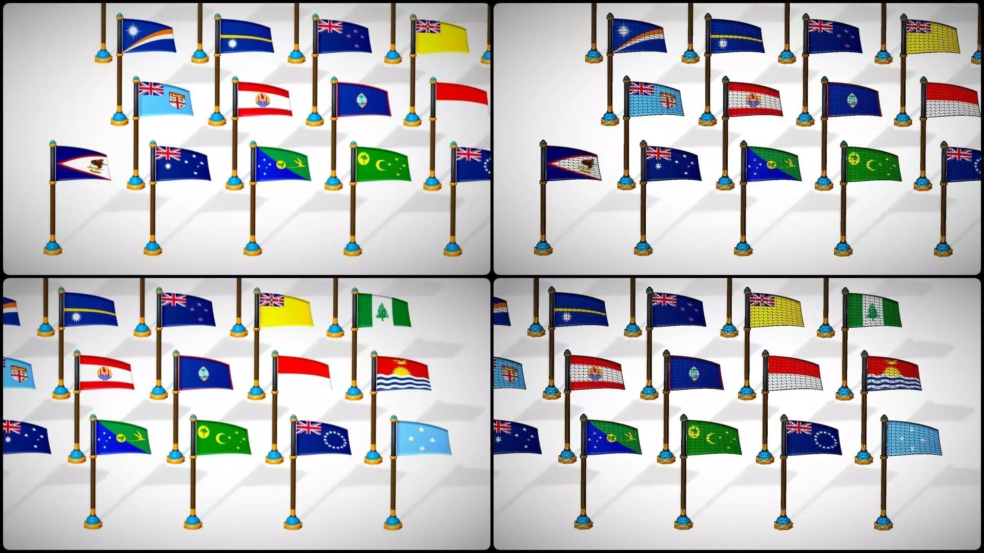 Oceania Countries Flags Pack Toon Style Australian Region Low-poly 3D model_12