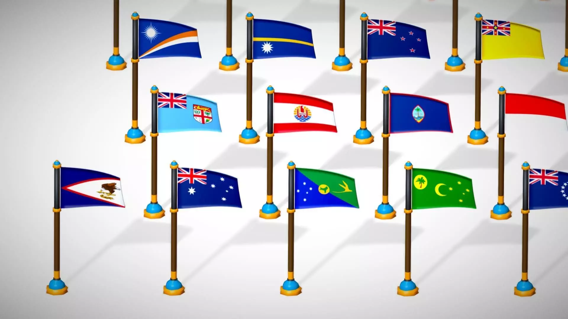 Oceania Countries Flags Pack Toon Style Australian Region Low-poly 3D model_15
