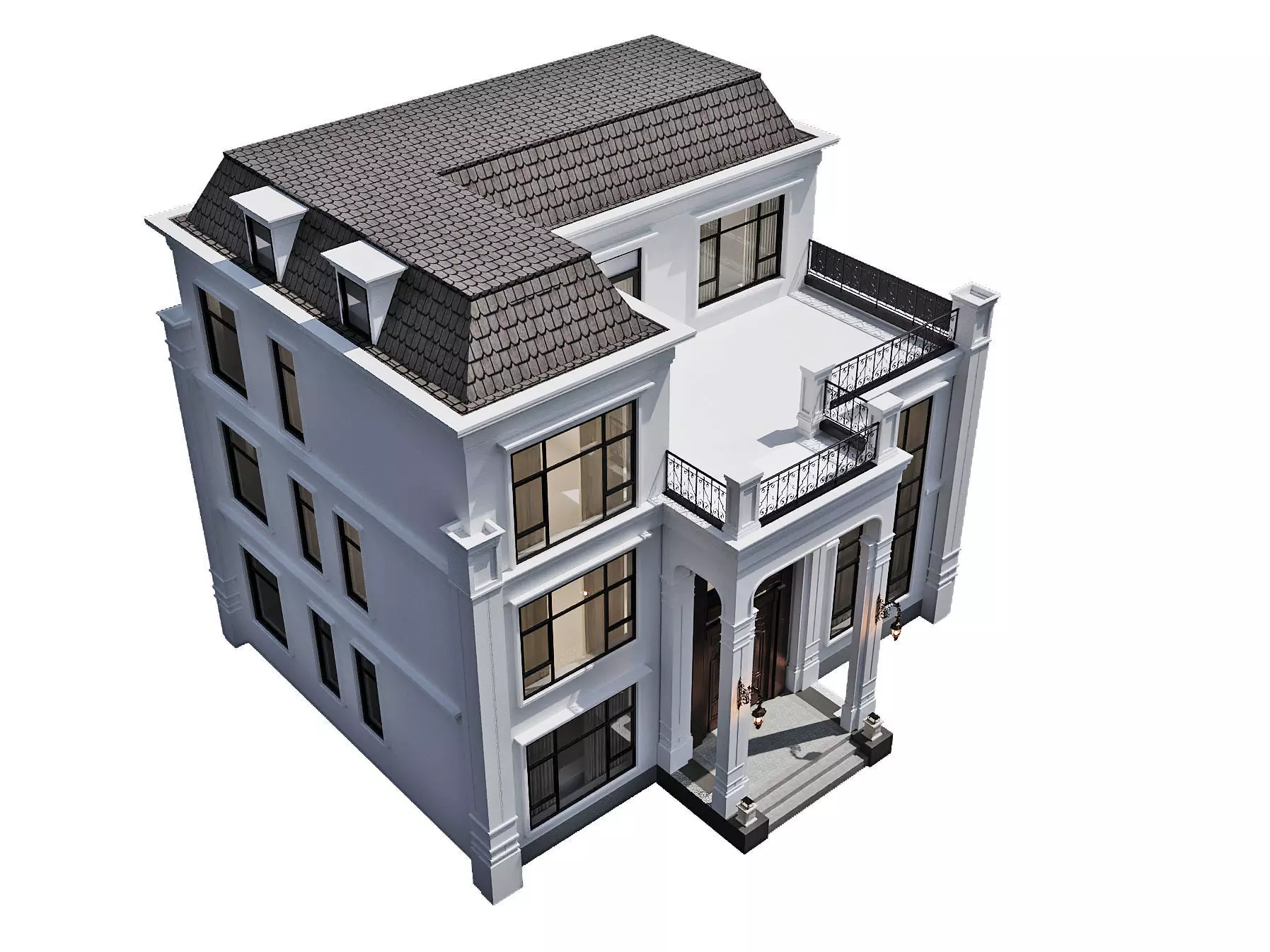 Neoclassical Villa Exterior 3D model_2