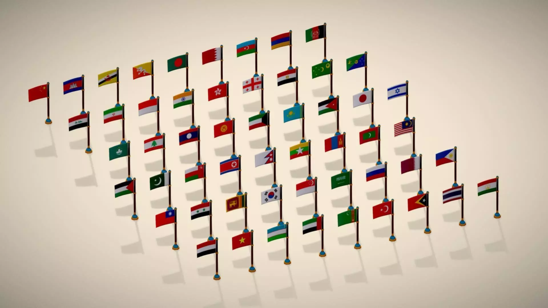Asia Countries Flags Pack - Toon Style Pack Low Poly Low-poly 3D model_9