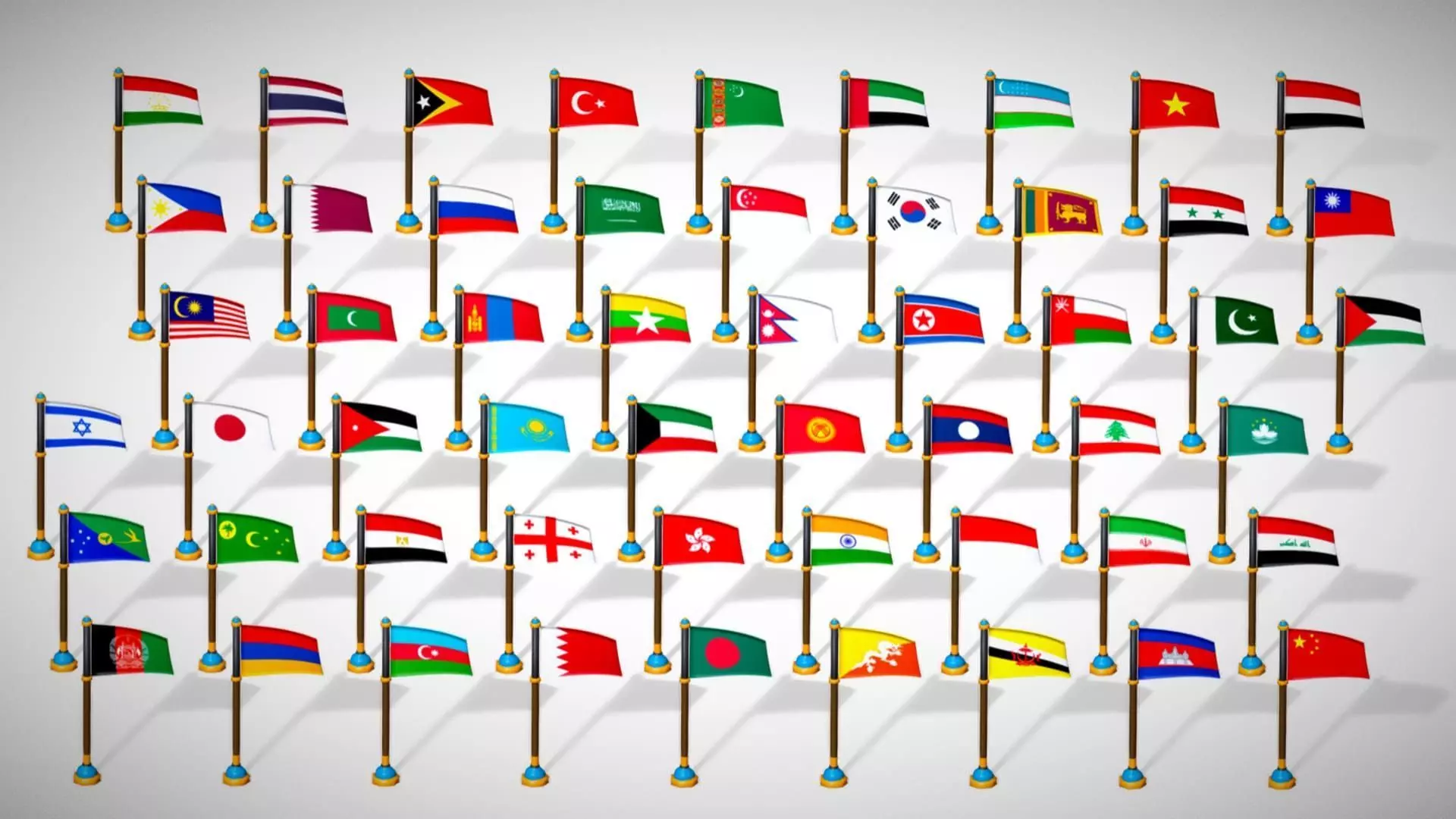 Asia Countries Flags Pack - Toon Style Pack Low Poly Low-poly 3D model_14