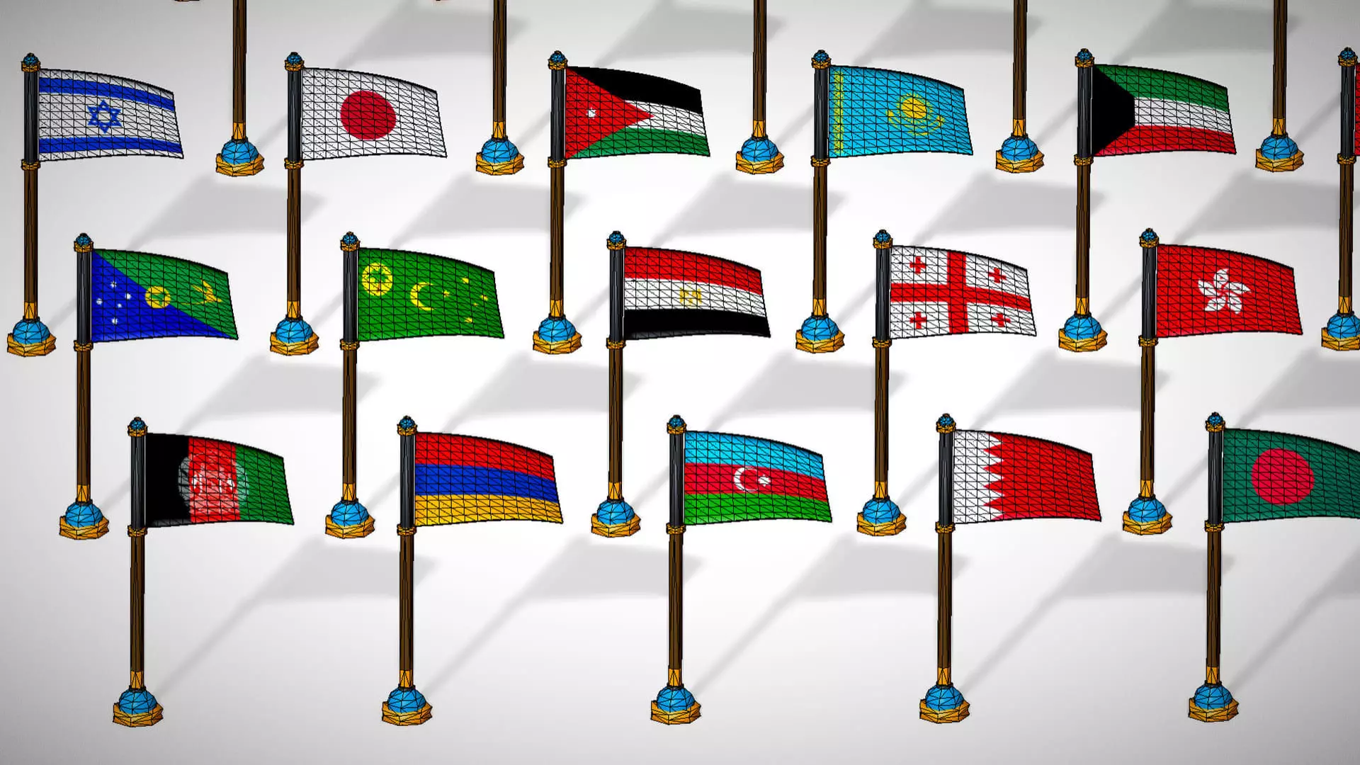 Asia Countries Flags Pack - Toon Style Pack Low Poly Low-poly 3D model_16
